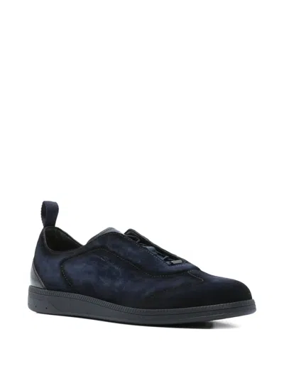 Santoni Lume Suede Low-top Sneakers In Black