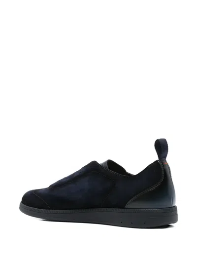 Santoni Lume Suede Low-top Sneakers In Black
