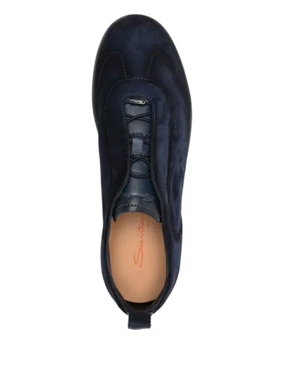 Santoni Lume Suede Low-top Sneakers In Black