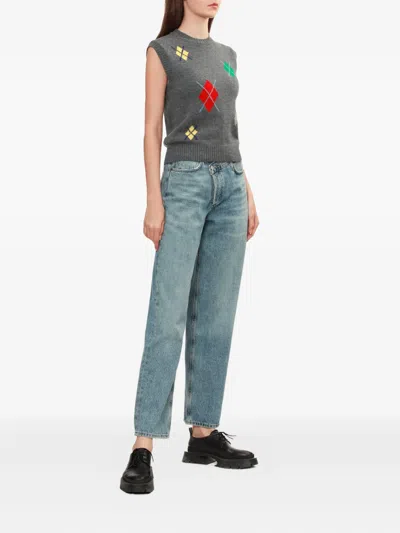 Msgm Diamond-pattern Sleeveless Top In Gray