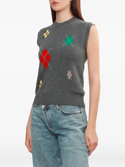 Msgm Diamond-pattern Sleeveless Top In Gray