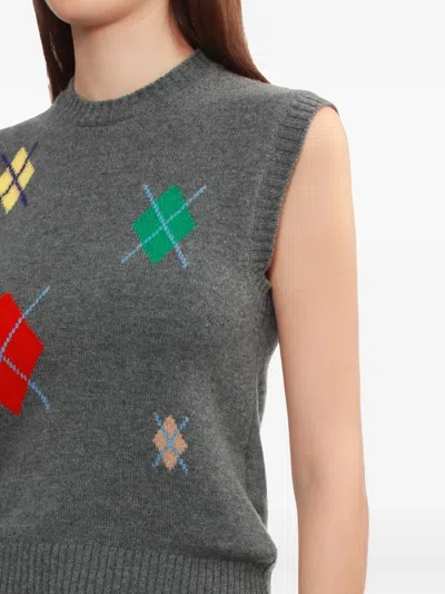 Msgm Diamond-pattern Sleeveless Top In Gray