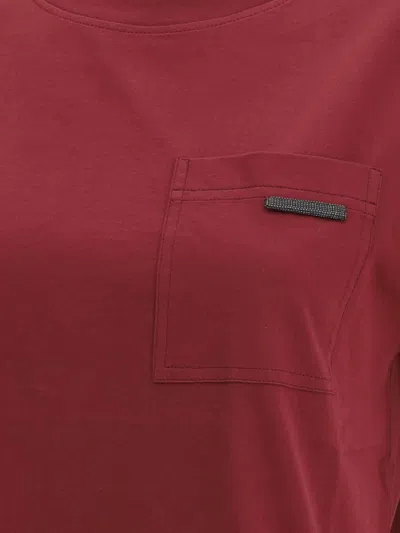 Brunello Cucinelli Cotton T-shirt Embellished Shiny Jewels In Red