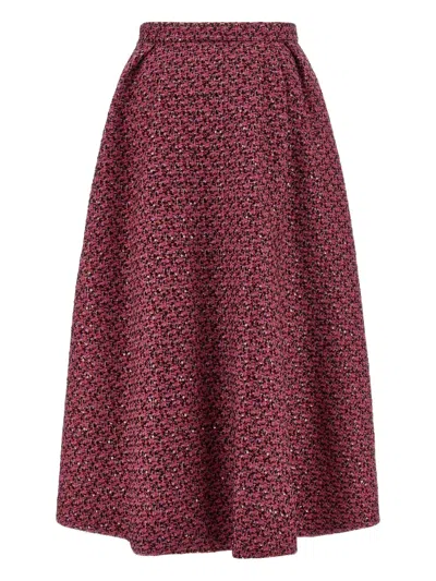 Alessandra Rich Tweed A-line High-waisted Midi Skirt In Pink