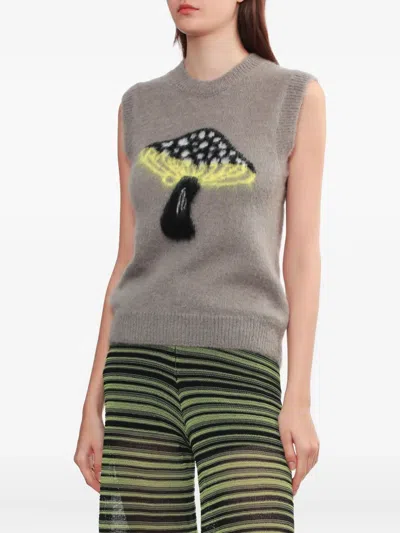Msgm Mushroom-print Vest In Gray