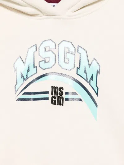 Msgm Logo-print Colour-block Hoodie In White