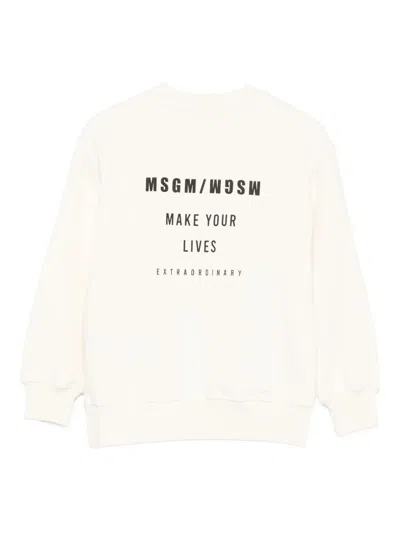 Msgm Logo-print Cotton Sweatshirt In Neutral