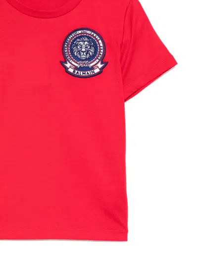 Balmain Logo-embroidered T-shirt In Red
