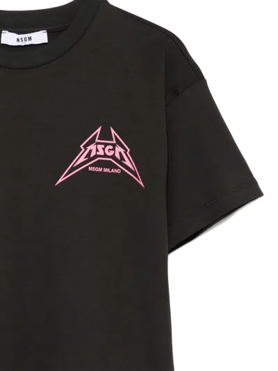 Msgm Black T-shirt For Girl With Logo Print In Black