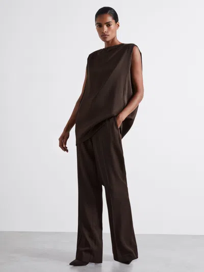 Reiss Chocolate Atelier Satin Tunic Top With Wool In Black