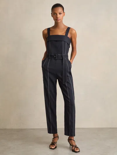 Reiss Navy Contrast Stitch Structured Jumpsuit In Black