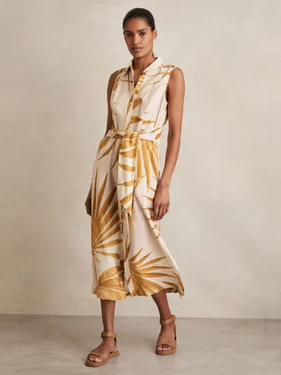 Reiss Womens Morgan Palm-print Woven Midi Dress Neutral In Neutral