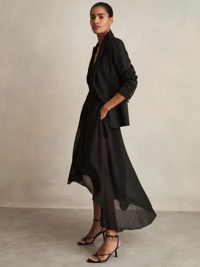 Reiss Black Sheer-overlay High-low Shorts In Black