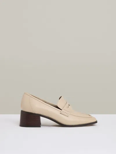 Reiss Off White Leather Block-heel Penny Loafers In Neutral