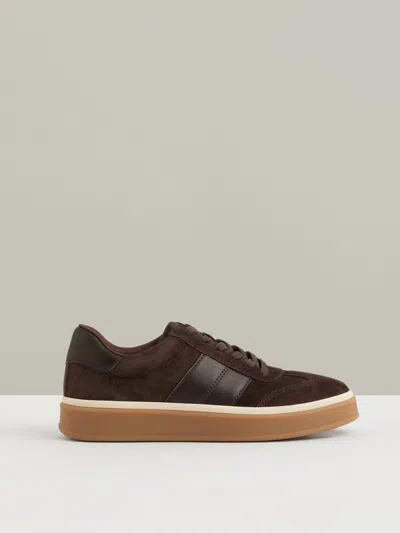 Reiss Chocolate Suede Low-top Trainers In Brown