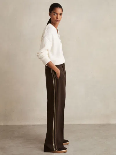 Reiss Chocolate Brown Petite Side-stripe Wide-leg Trousers In Brown