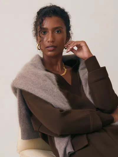 Reiss Chocolate Bernie Interlock Open-collar Sweatshirt In Brown