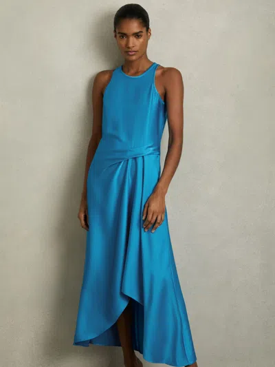 Reiss Womens Micah Drape-tuck Satin Midi Dress Blue In Blue