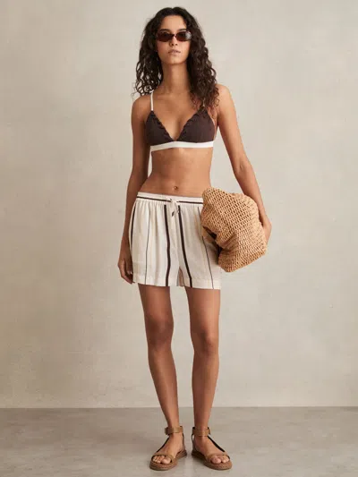 Reiss White/brown Stripe-print Drawstring Shorts In Brown