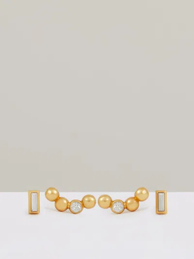 Reiss Gold Tone Micro Baguette And Crystal Stud Earrings Set In Gold