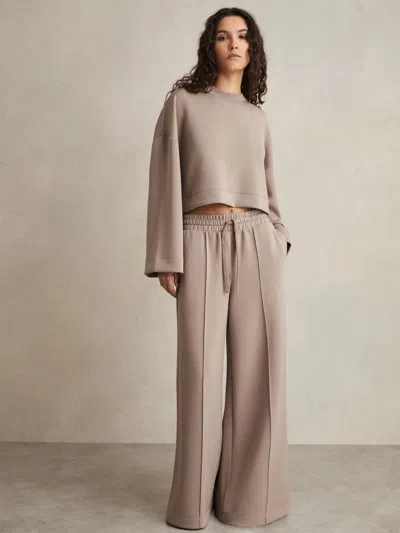 Reiss Taupe Interlock Wide-leg Drawstring Joggers In Neutral