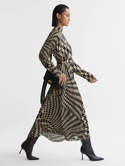 Reiss Womens  Kate Houndstooth-print Woven Midi Dress In Multi