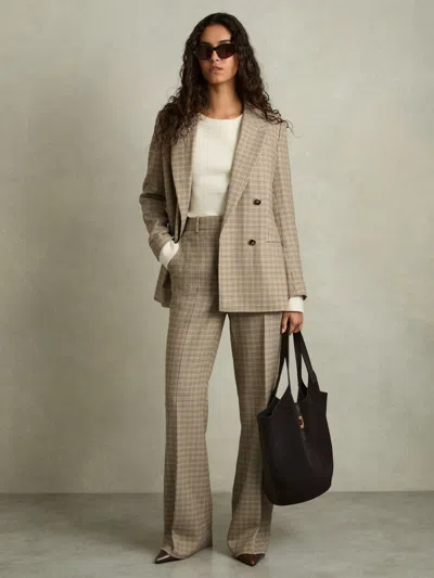 Reiss Brown Check Petite Wool Double-breasted Houndstooth-check Blazer In Neutral