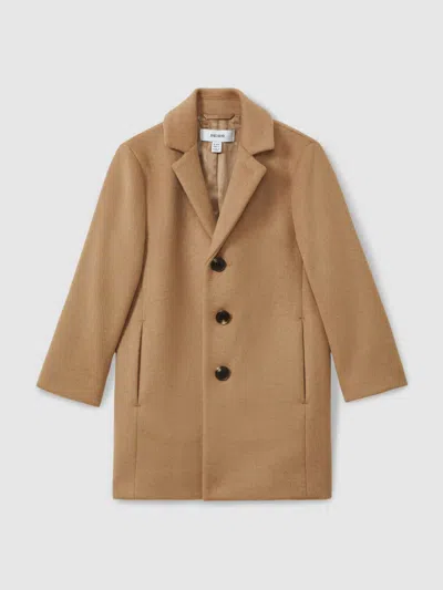Reiss Camel 13-14 Yrs Single Breasted Overcoat In Brown