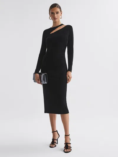 Reiss Black Velvet Cut-out Midi Dress In Black