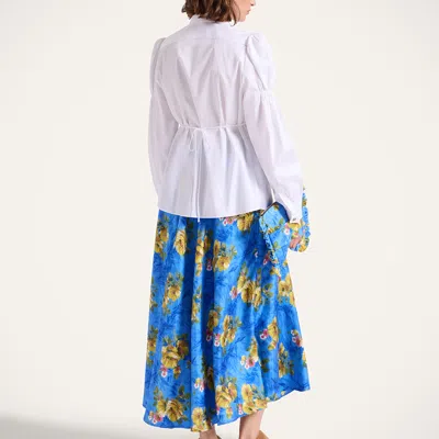 La Doublej Drawstring Floral-print Skirt In Blue