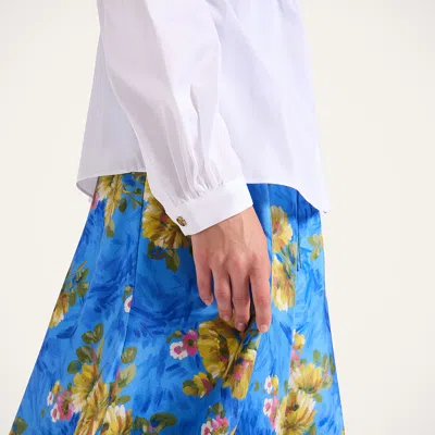 La Doublej Drawstring Floral-print Skirt In Blue