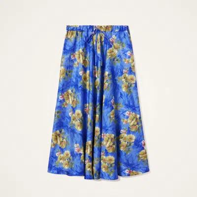 La Doublej Drawstring Floral-print Skirt In Blue