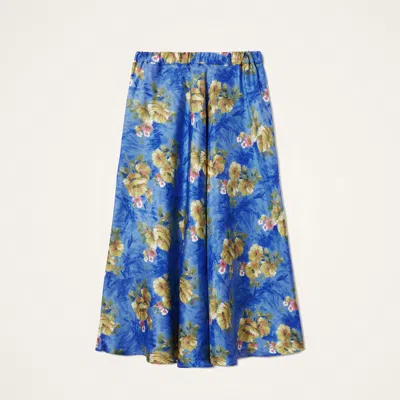 La Doublej Drawstring Floral-print Skirt In Blue