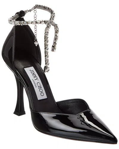 Jimmy Choo Stevie 100 Patent Leather Sandal With Crystal Anklet In Black