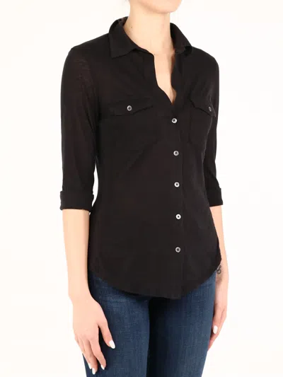 James Perse Sheer Slub Buttoned Shirt In Black