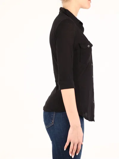 James Perse Sheer Slub Buttoned Shirt In Black