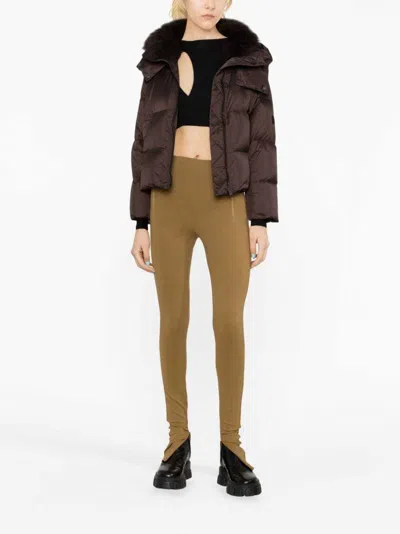 Wardrobe.nyc High-waisted Leggings With Side Zip Pockets In Brown