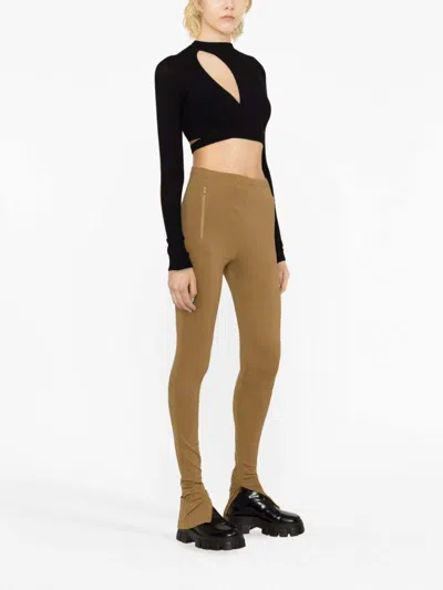 Wardrobe.nyc High-waisted Leggings With Side Zip Pockets In Brown