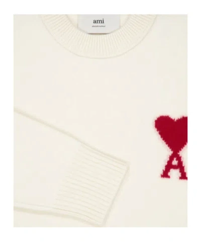 Ami Alexandre Mattiussi Ami Paris Ami Heart Design Wool Sweater In Intarsia Knit In White