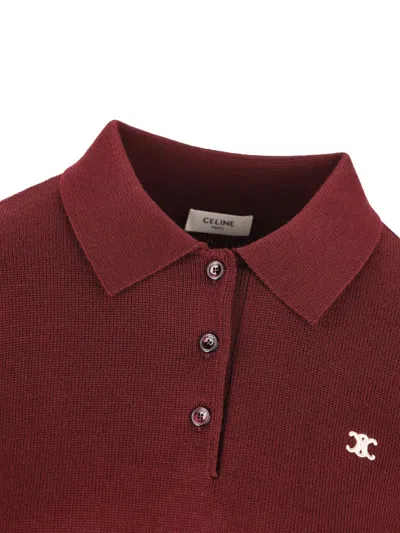 Celine Women Triomphe Wool Polo Shirt In Black