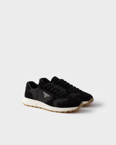 Prada Prax Suede And Re-nylon Sneakers In Black