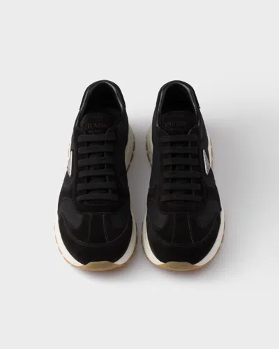 Prada Prax Suede And Re-nylon Sneakers In Black