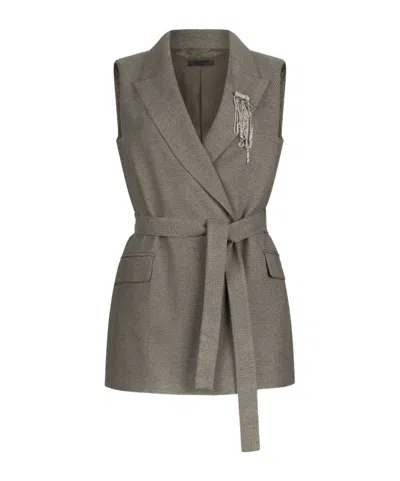 Liu •jo Tailored Sleeveless Jacket With Belted Waist In Brown