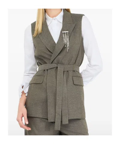 Liu •jo Tailored Sleeveless Jacket With Belted Waist In Brown