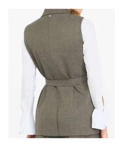 Liu •jo Tailored Sleeveless Jacket With Belted Waist In Brown