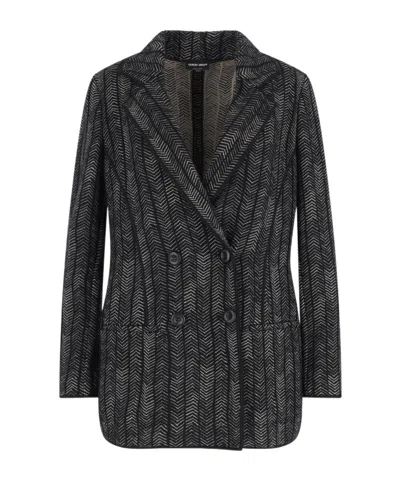 Giorgio Armani Tailored Jacket With Patterned Notched Lapels In Black