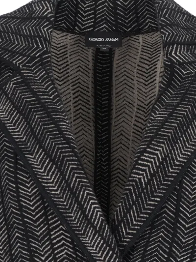 Giorgio Armani Tailored Jacket With Patterned Notched Lapels In Black
