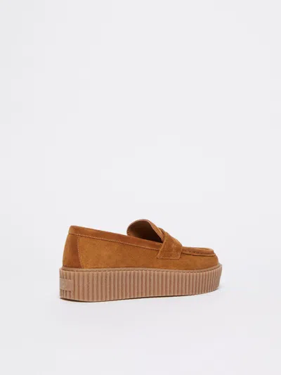 Weekend Max Mara Suede Knurl-textured Moccasins In Brown