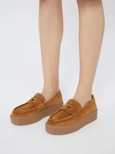 Weekend Max Mara Suede Knurl-textured Moccasins In Brown