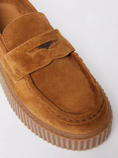 Weekend Max Mara Suede Knurl-textured Moccasins In Brown